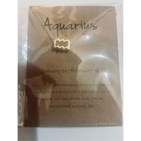 AQUARIUS GOLD ZODIAC STAR SIGN HOROSCOPE NECKLACE - Picture 6 of 8